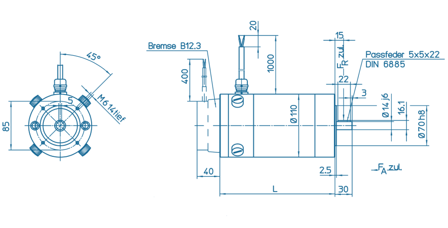 Blueprint of a GNM Series motor