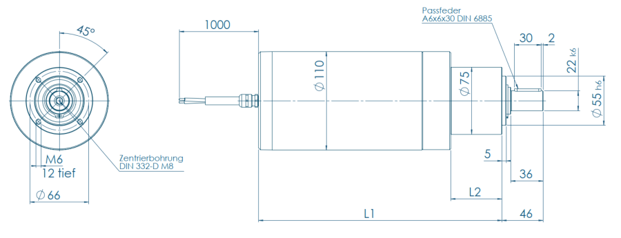 Blueprint of a VGM Series motor with gearbox